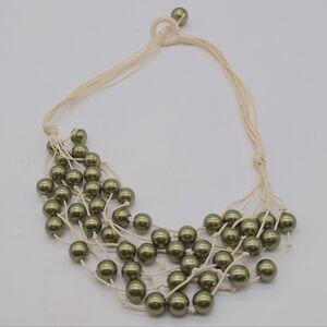 Elegant Olive Green Beaded Necklace 26" W Yacht Catch